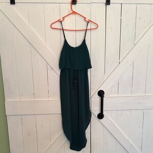 Spaghetti Strap High-Low Maxi Dress in Dark Green